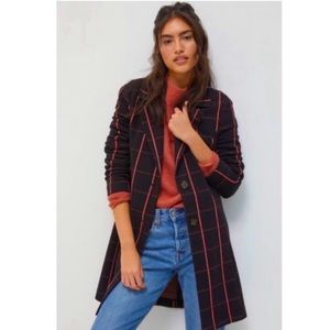 Avec Les Filles Black Windowpane Trench Coat with Red Trim